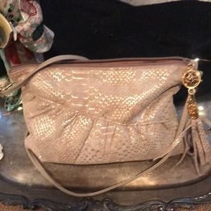Bags by PINKY soft leather cream/gold snake pattern 11x61/2 like new condition